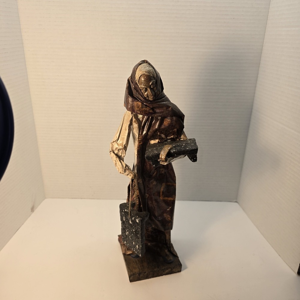 Vintage Woman Figurine with‎ Baskets Paper Mache Folk Art Sculpture 13 Inch Tall